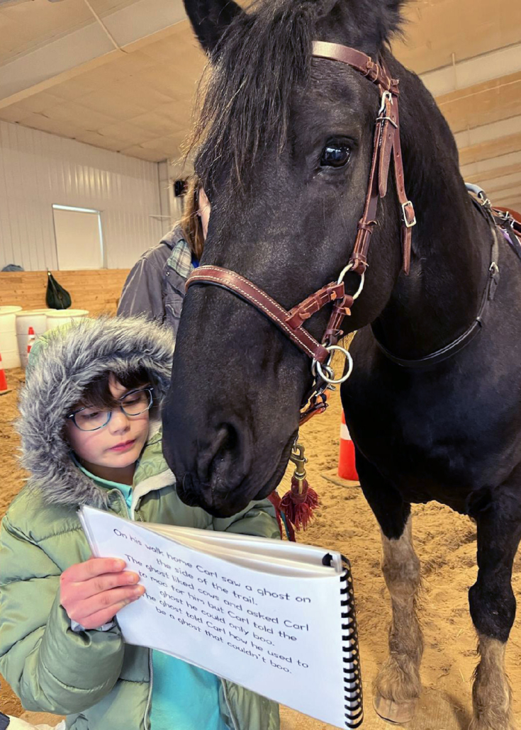 Student reading to horse
