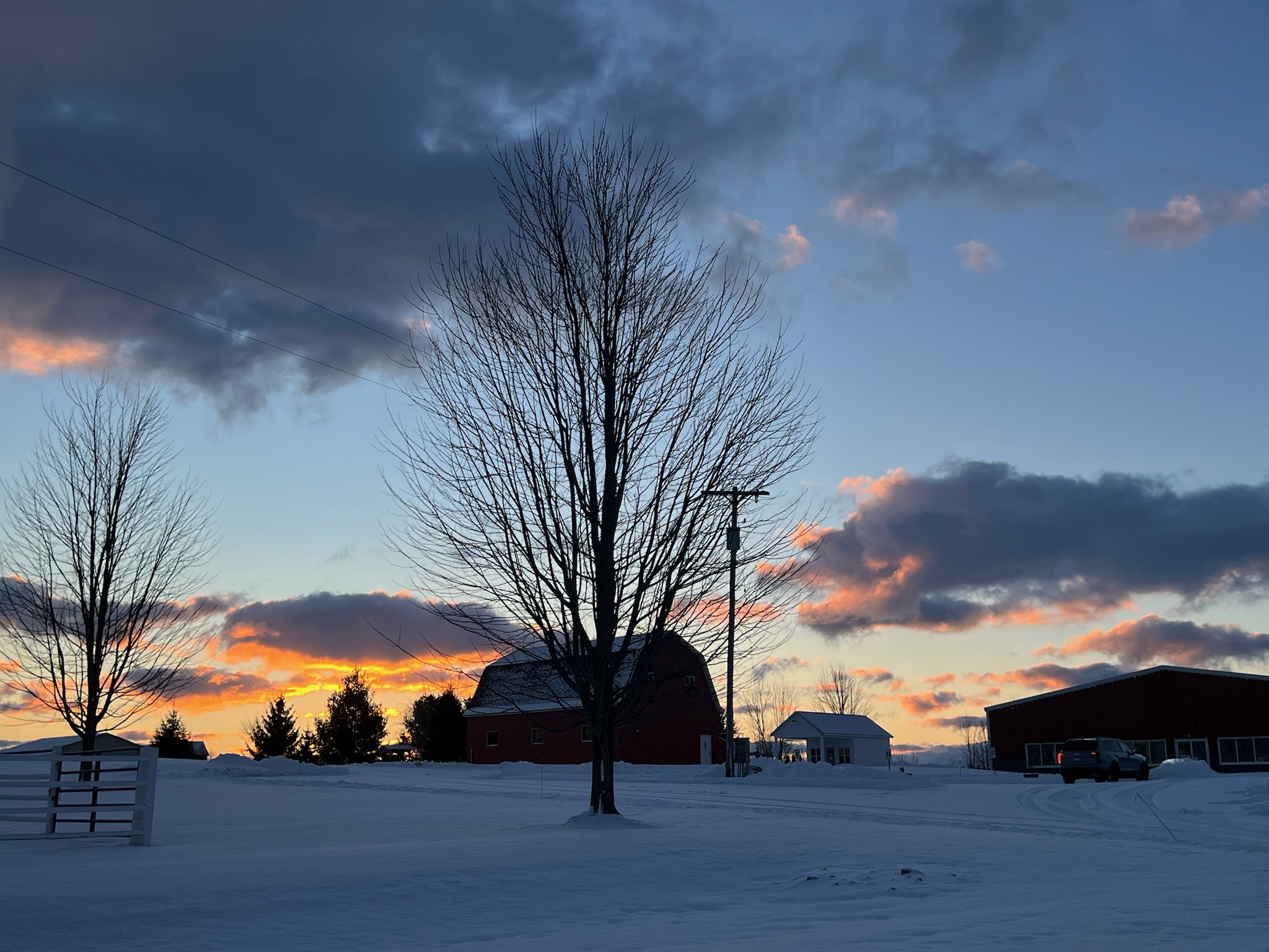 Photo of the sunrise over the farm.